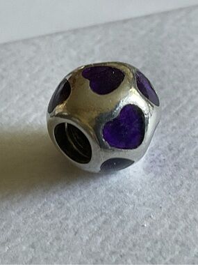 Pandora Purple Enamel Heart Dot Sterling Charm Bead